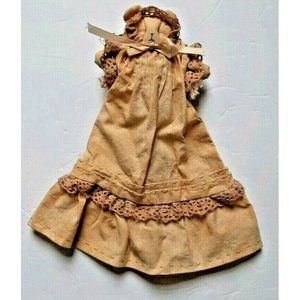 VTG Teddy Bear Ivory Lace Dress Handmade Tea-Stained